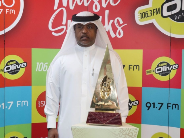 Radio Olive chairman SHAIKH FALEH BIN GHANEM A AL THANI with Qatar Trophy Cup