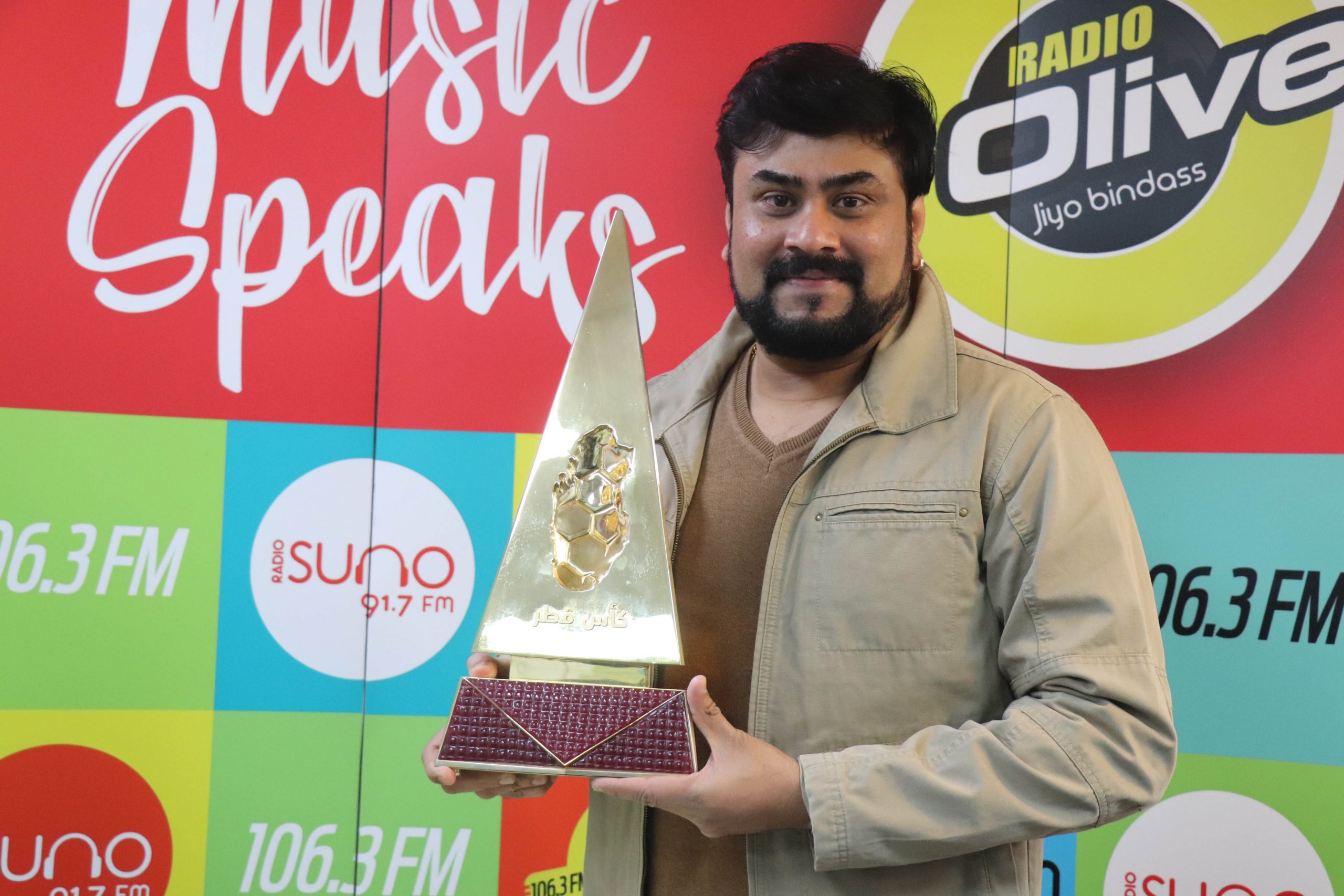 Radio Suno Station Head Santhosh Palee with Qatar Cup Trophy